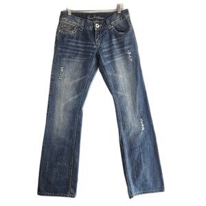 Y2K Ultra Low Rise Guess Jeans Boot Cut Dohney Sz 27 Good Fade Flap Pockets
